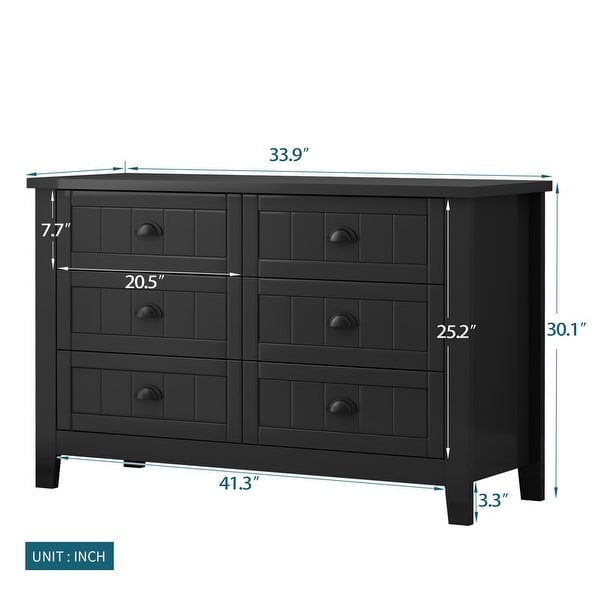 Black 6 Drawer Double Dresser Bedroom Storage Cabinet - - 36966266