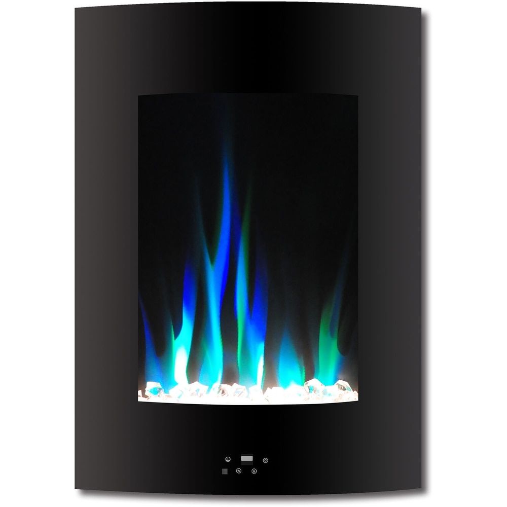 Hanover 19.5 In. Vertical Electric Fireplace in Black with Multi Color Flame and Crystal Display