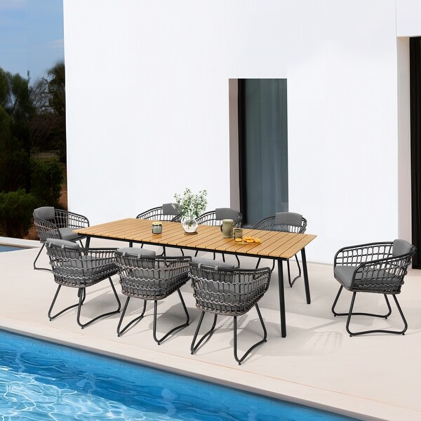 Outdoor 9 Piece Patio Dining Set Rectangle Aluminum Dining Table with Chairs