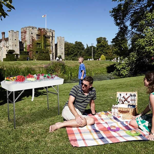 4 Foot Plastic Ice Table with Matching Skirt for Garden Party Black and White