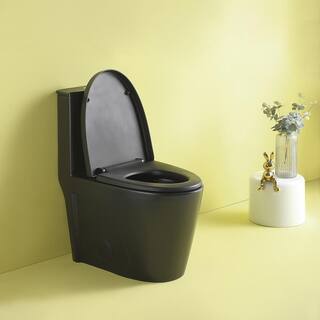 FAMYYT One-Piece 1.11.6 GPF Dual Flush Elongated Toilet in Matte Black with Soft-Close Seat XJ-23T01-MB-L