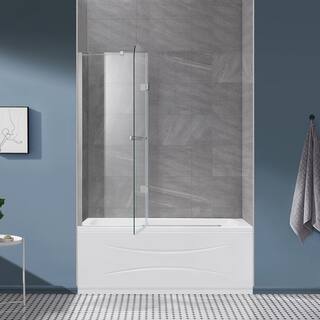 OVE Decors Annie 49.17 in. W x 57.99 in. H Pivot Frameless Tub Door in Satin Nickel 15BGP-ANNI48-SA