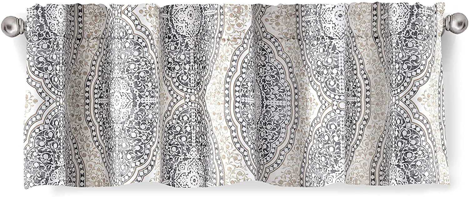 DriftAway Adrianne Damask and Floral Style Pattern Window Curtain Valance for Kitchen Bathroom Living Room