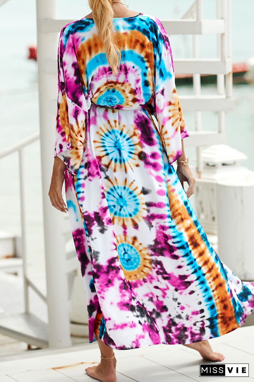 Colorblock Printing Beach Cover Up Kimono