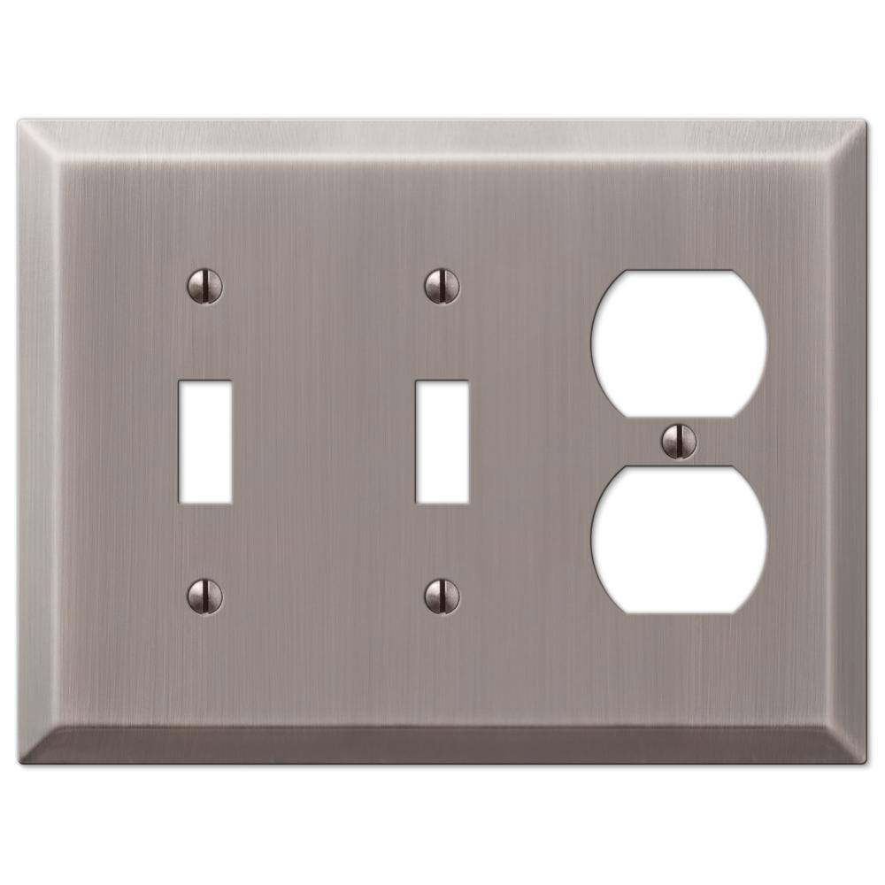 AMERELLE Metallic 3 Gang 2-Toggle and 1-Duplex Steel Wall Plate - Antique Nickel 163TTDAN