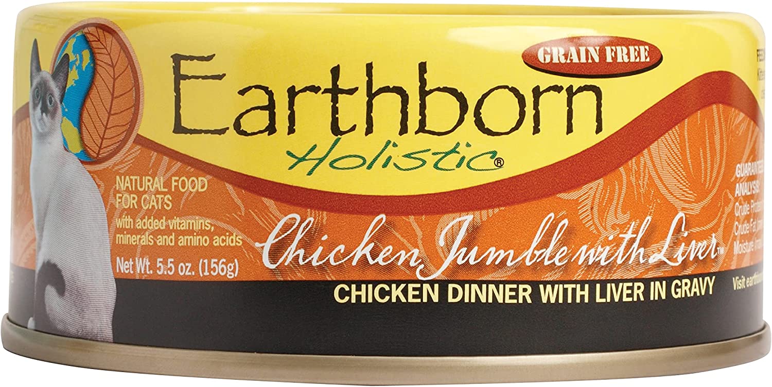 Earthborn Holistic Grain Free Chicken Jumble with Liver Canned Cat Food 5.5-oz， case of 24