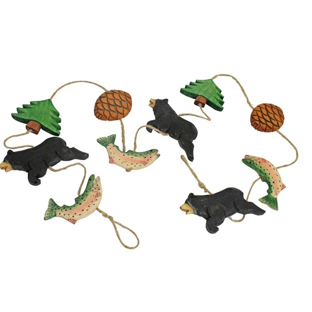 Wood Black Bear Fish Garland