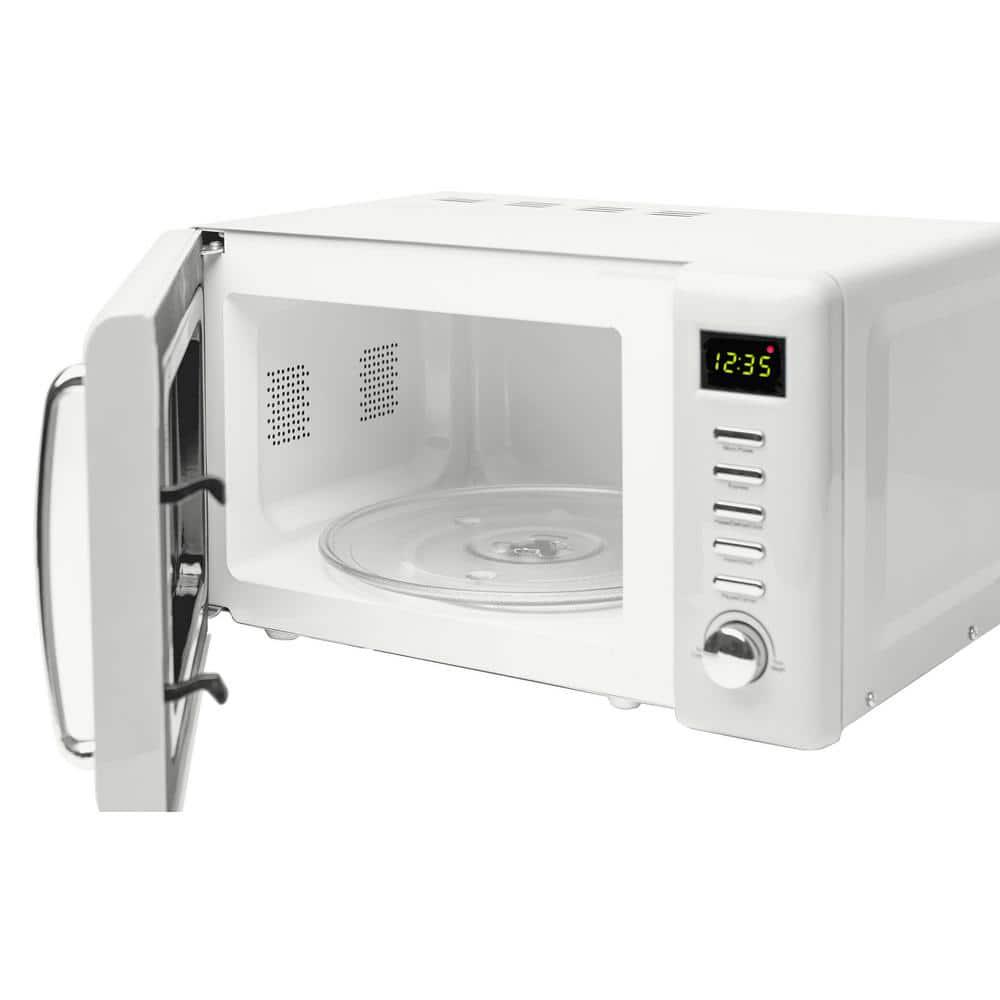 HADEN Heritage 700Watt 07 cu ft Countertop Vintage Retro Microwave in Ivory White with 95 in Turntable