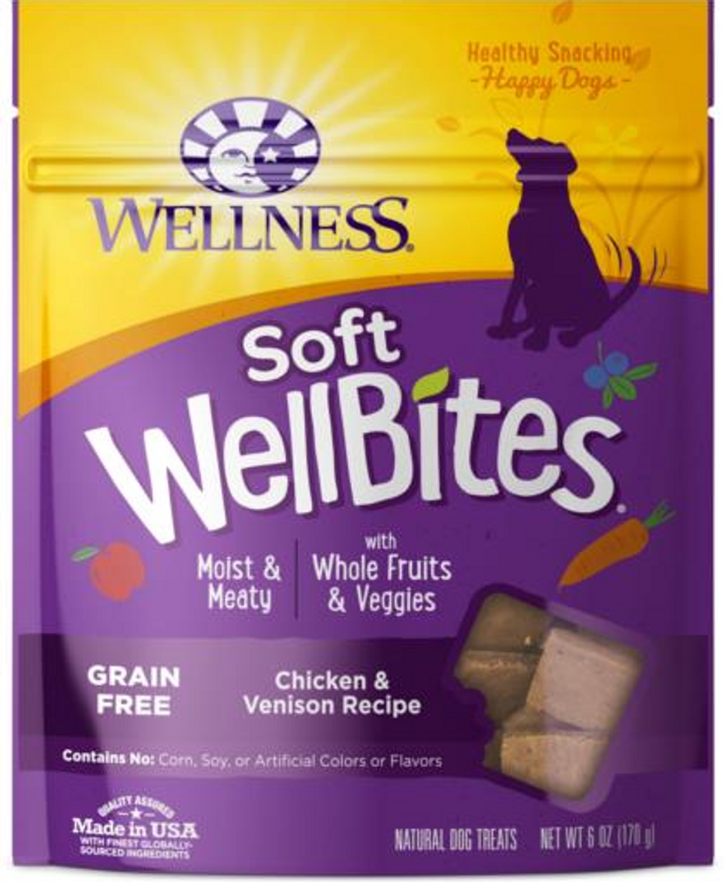 Wellness Natural Grain-Free Wellbites Soft Dog Treats Chicken and Venison， 6oz