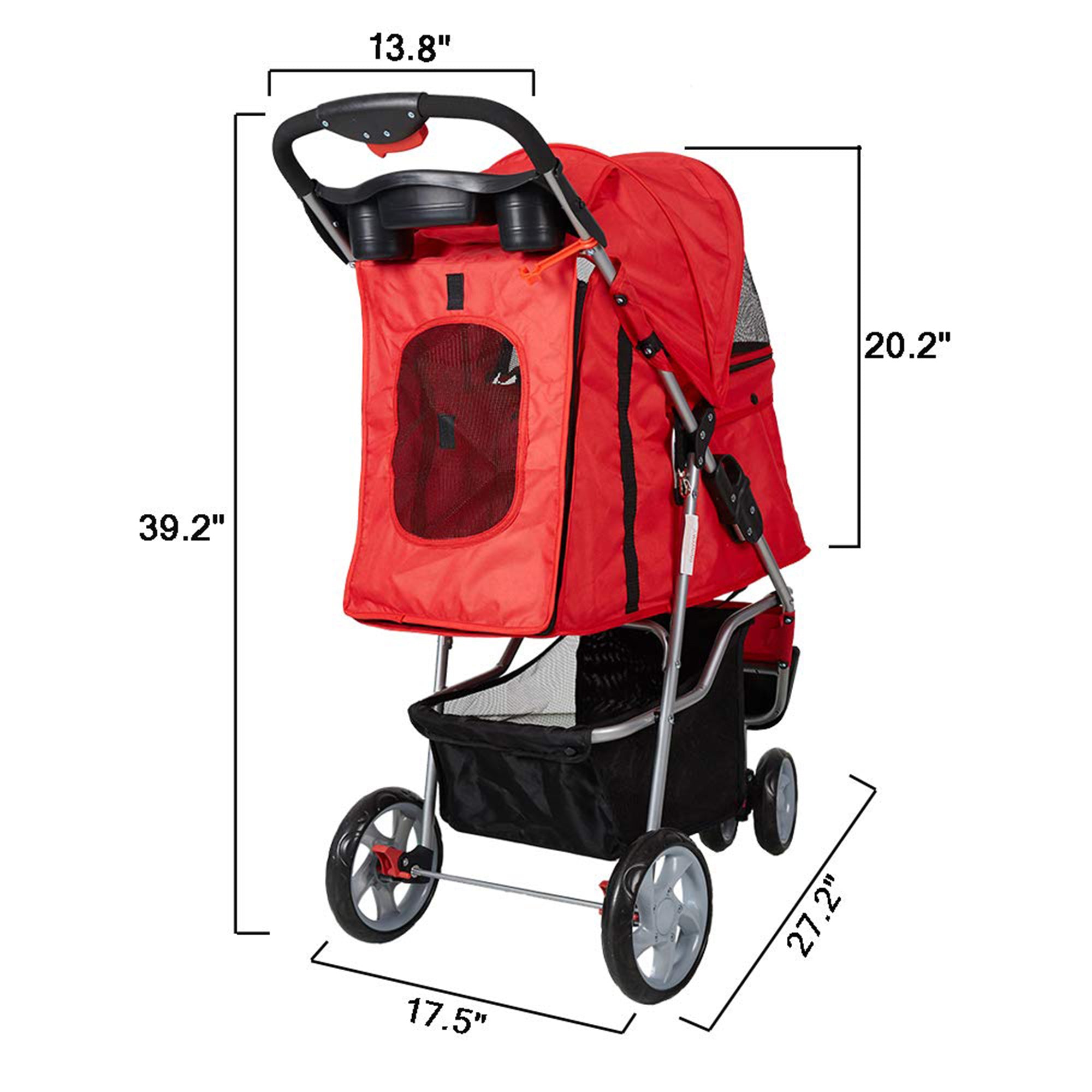 Karmas Product Folding Dog Stroller Cage Portable Travel Carrier with 3 Wheels ， red