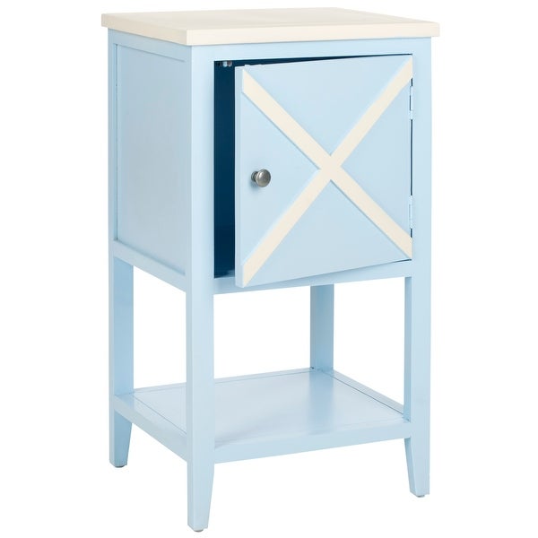 SAFAVIEH Ward Light Blue/ White Storage Side Table - 0