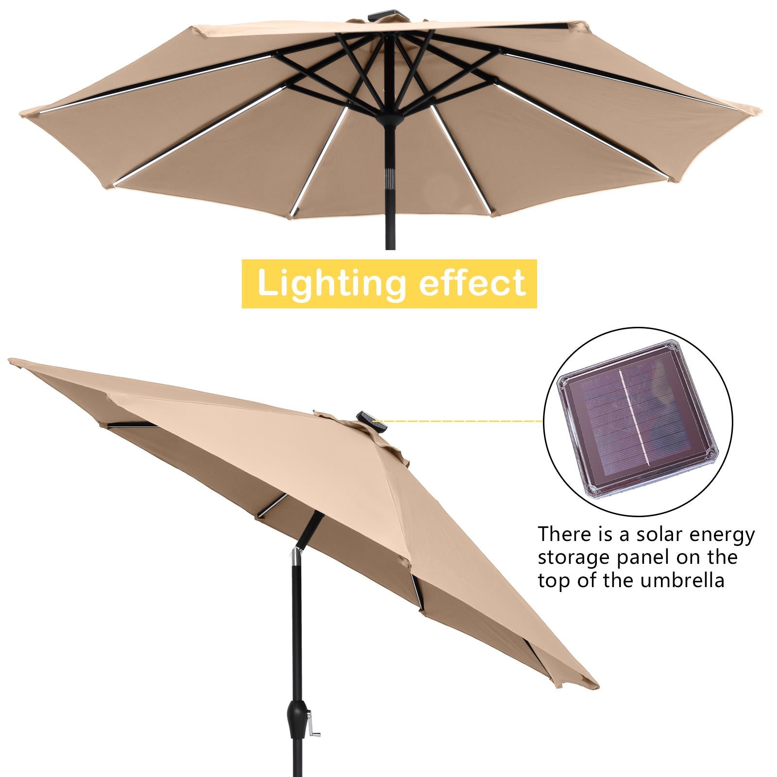 Zimtown 9ft Solar Powered Patio Umbrella with Tilt 8 Ribs Top Color