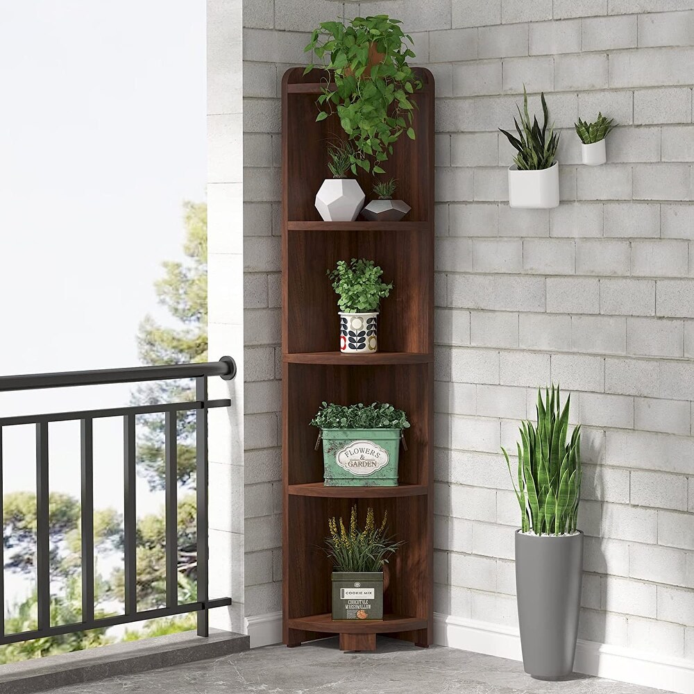 White Corner Shelf  5 Tier Wood Wall Corner Bookshelf   11.8\