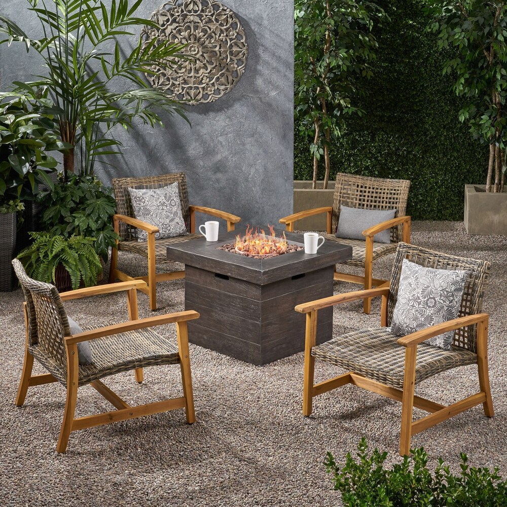 Breakwater Outdoor 5 piece Club Chairs and Fire Pit Set by Christopher Knight Home