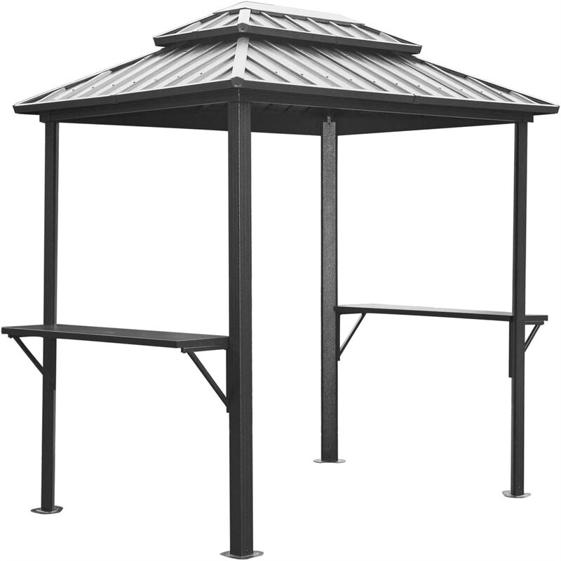 Grill Gazebos 8' × 6'  Aluminum BBQ Gazebos Outdoor Metal Frame with Shelves Serving Tables  Gazebos for Patio Lawn Backyard