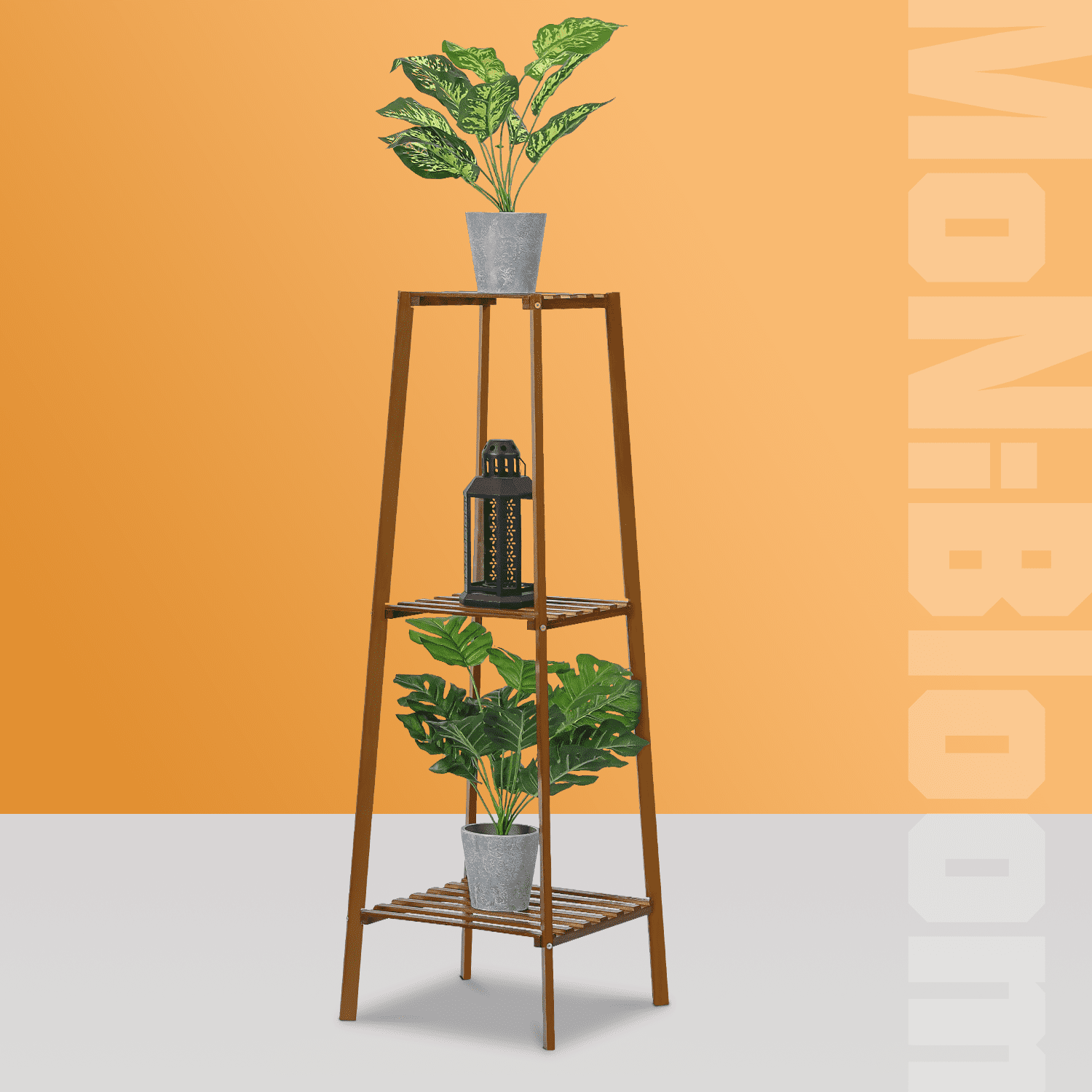 MoNiBloom Bamboo 3 Tiers Trapezoid Plant Stand, Display Rack, Flower Storage Shelf, Brown, for Home