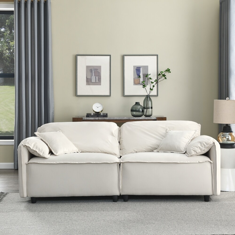 Beige Modern Velvet Upholstery Living Room Sofa Set with Pillows (2x 3 Seater)