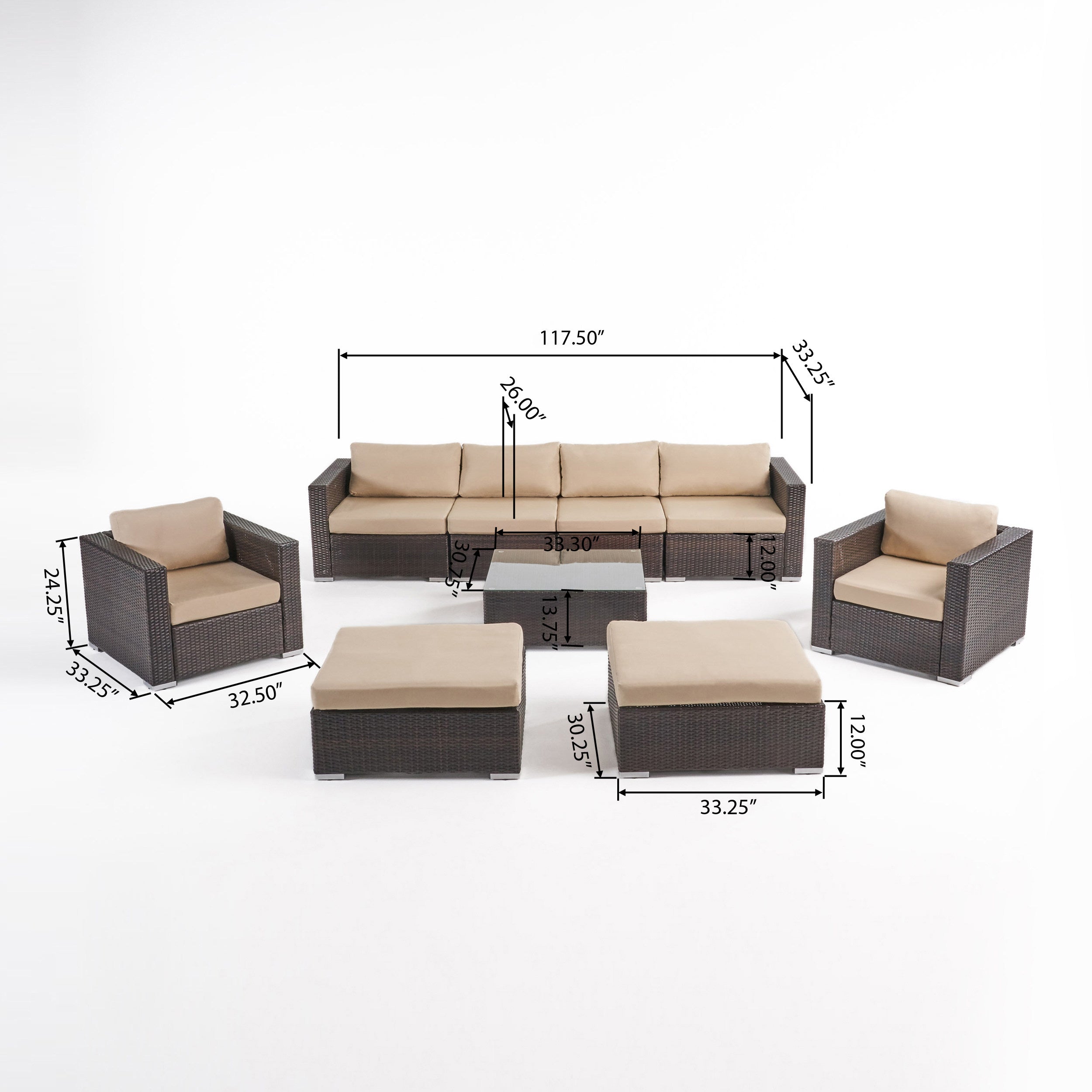 Kyra Outdoor 6 Seater Wicker Modular Sectional Sofa Set with Sunbrella Cushions