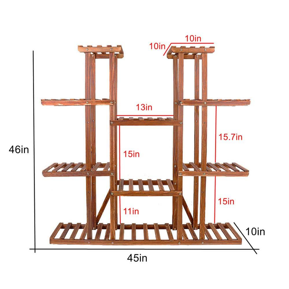 AESOME 6-Tier Potted Plant Stand 46 in. Tall Wood Flower Rack with Display Shelves Holder for pot 8 in. HJ149