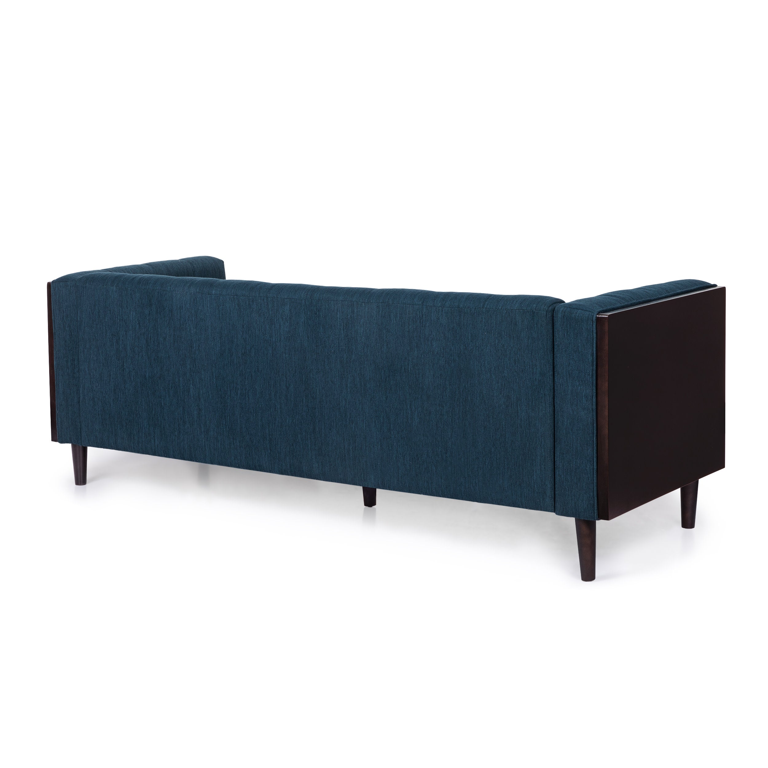 Noble House Penman Fabric Tufted 3 Seater Sofa, Navy Blue and Brown