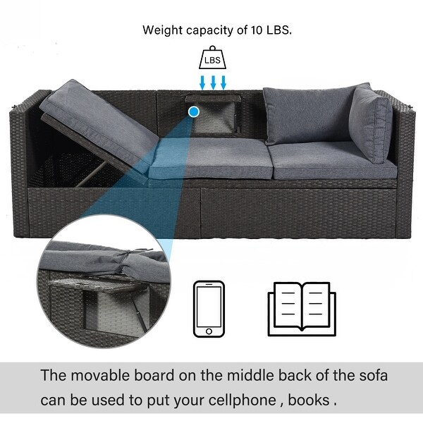 Roomfitters Outdoor Patio Rectangle Daybed with Retractable Canopy，Wicker Sectional Seating with Washable Cushions