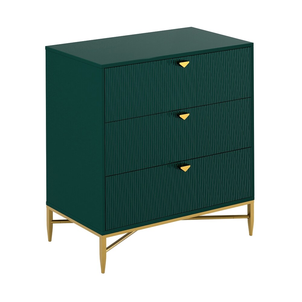 Clihome Modern Glossy Storage Dresser Chest with 3 Drawers