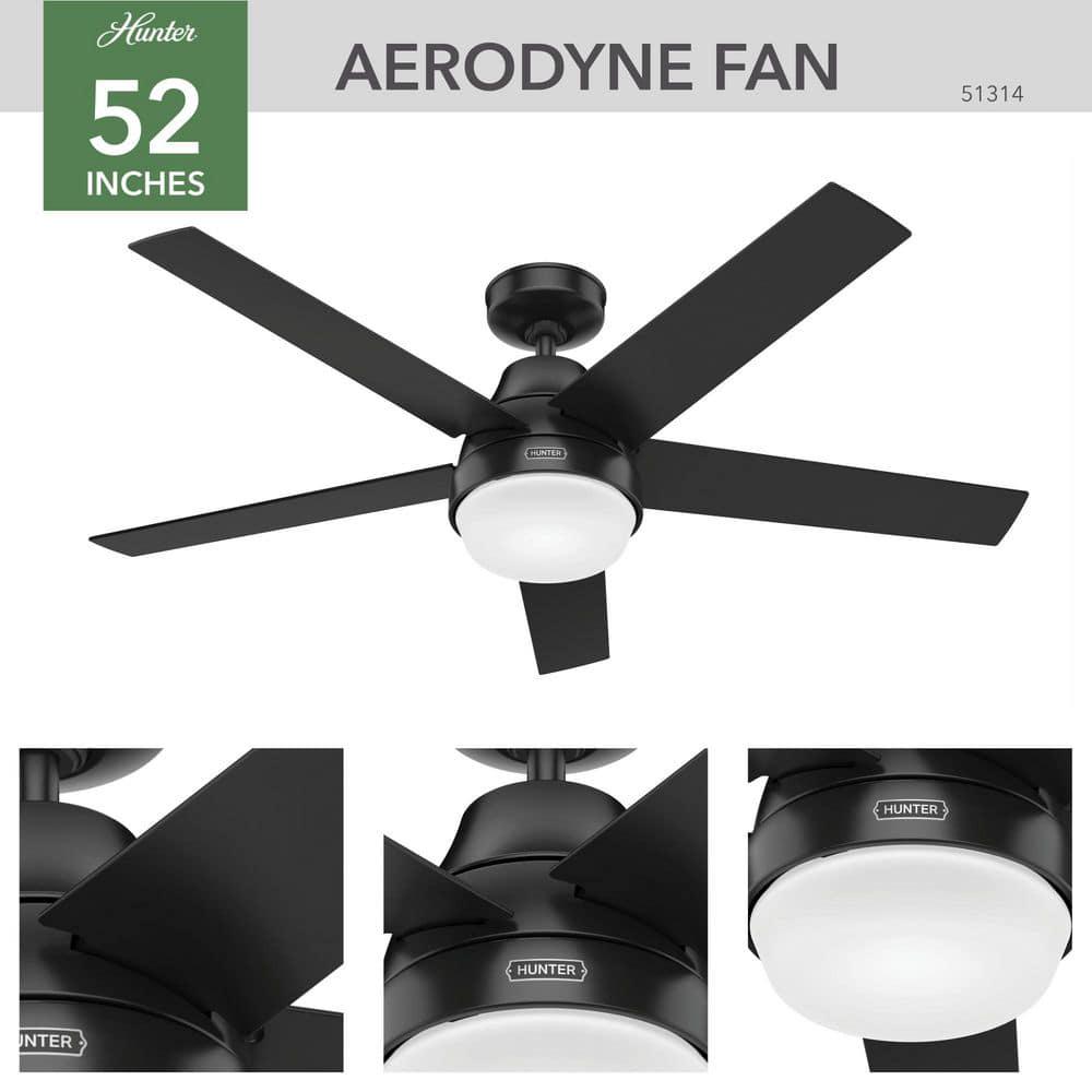 Hunter Aerodyne 52 in Indoor Matte Black Smart Ceiling Fan with Light Kit and Remote Control