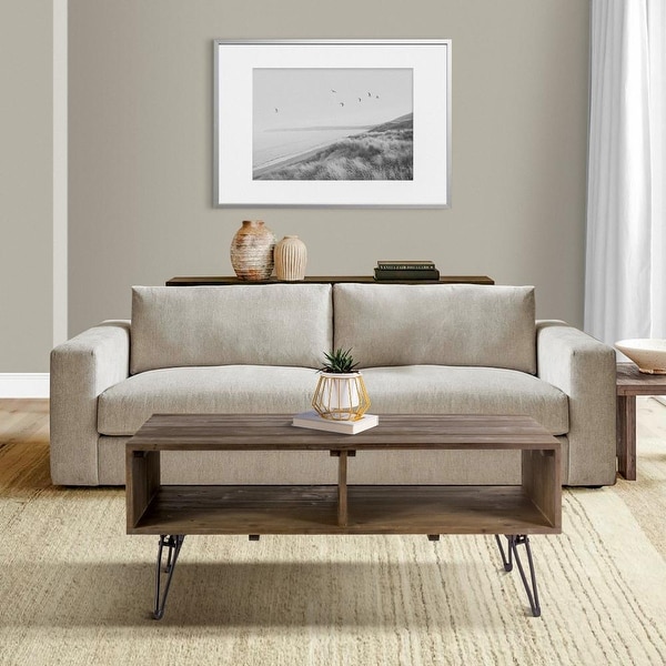 Betsy 42 Inch Reclaimed Wood Rectangle Farmhouse Coffee Table With Storage， Iron Legs， Natural Brown - 18 H x 42 W x 23 L Inche