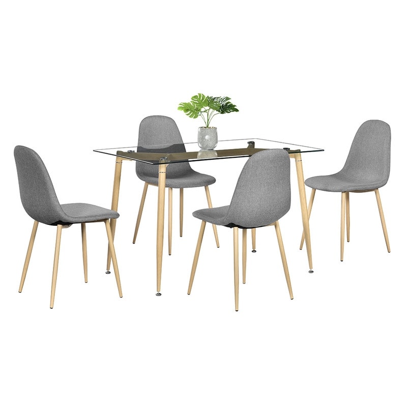 5 Piece Furniture Tempered Glass Dining Table w/4 Chairs Set