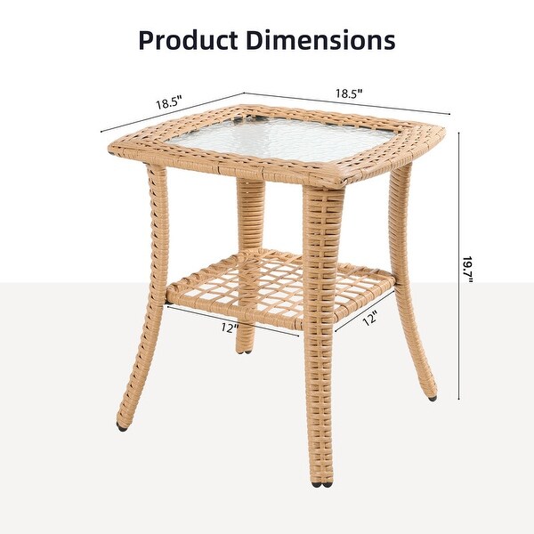 Patio Watcher Outdoor PE Rattan Side Table with 5mm Tempered Glass Top