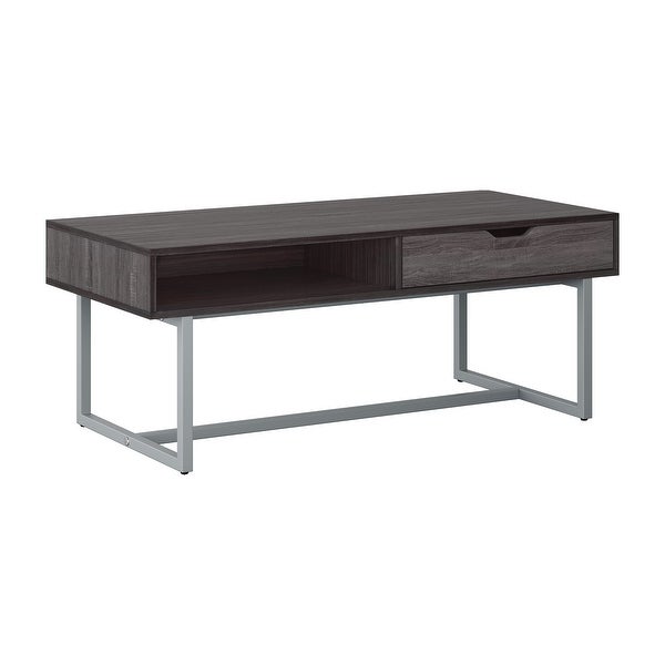 Auston Single Drawer Coffee Table with Silver Metal Legs