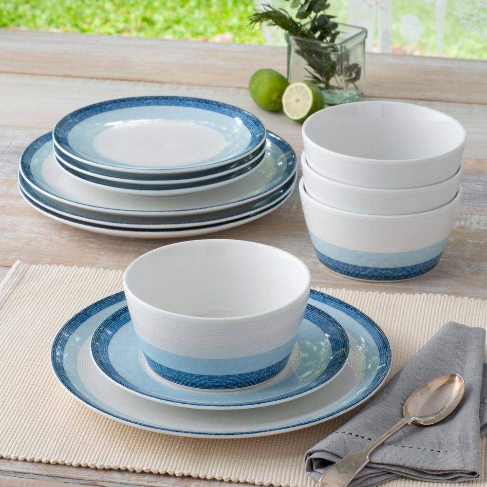 Noritake Colorscapes Layers Sky Porcelain 12-Piece Coupe Dinnerware Set (Service for 4) G020-12E