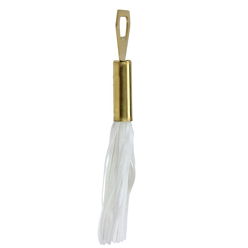 7.5 Gold and White Vegan Leather Tasseled Metal Bottle Opener