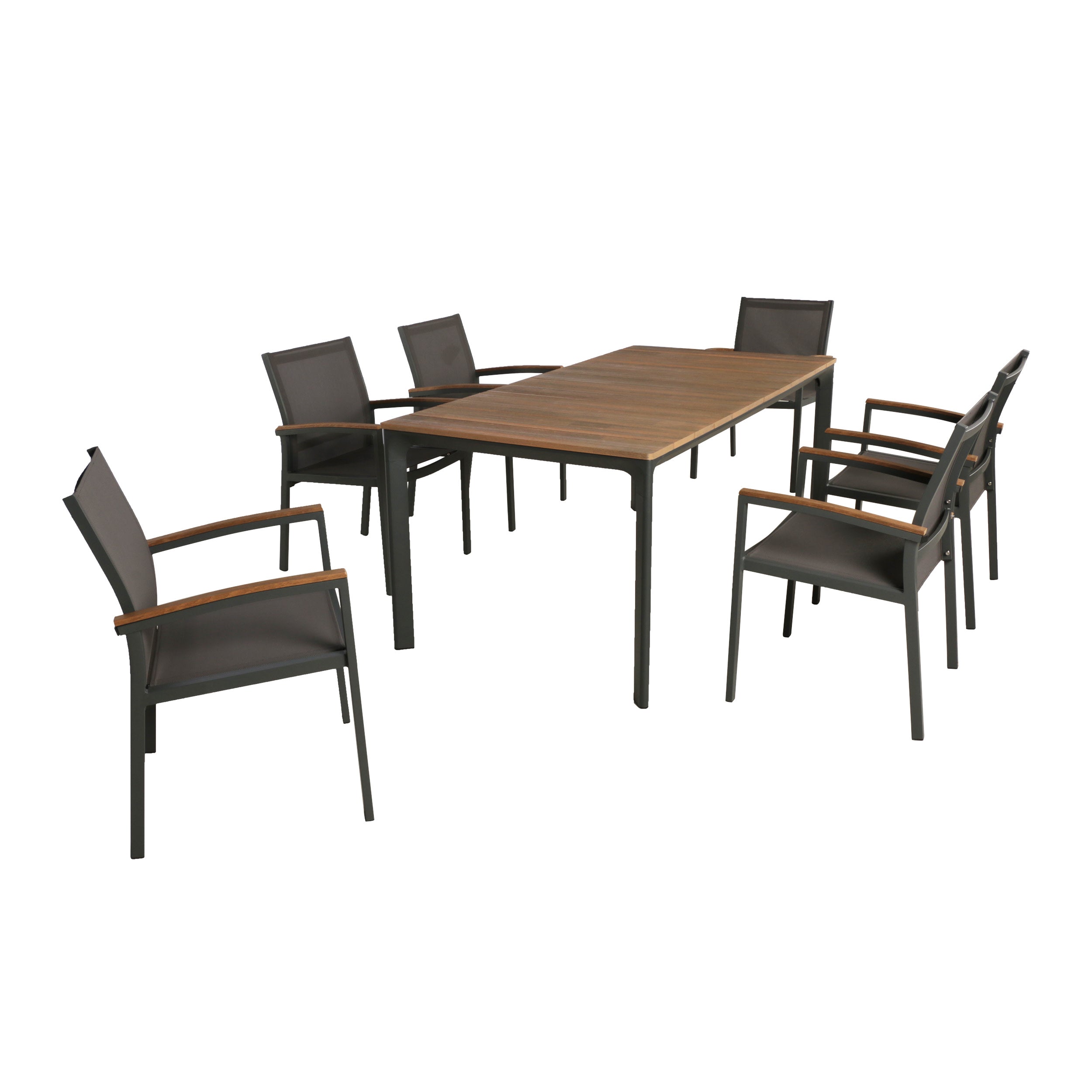 Huxley Outdoor Aluminum 7 Piece Dining Set with Wood Tabletop