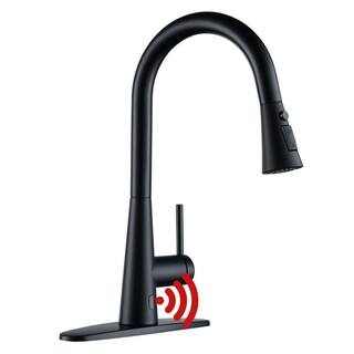 Boyel Living 3-Spray Patterns Single Handle Touchless 1.8 GPM Pull Down Sprayer Kitchen Faucet with Deckplate Included in Matte Black BL-APS243TL-MB