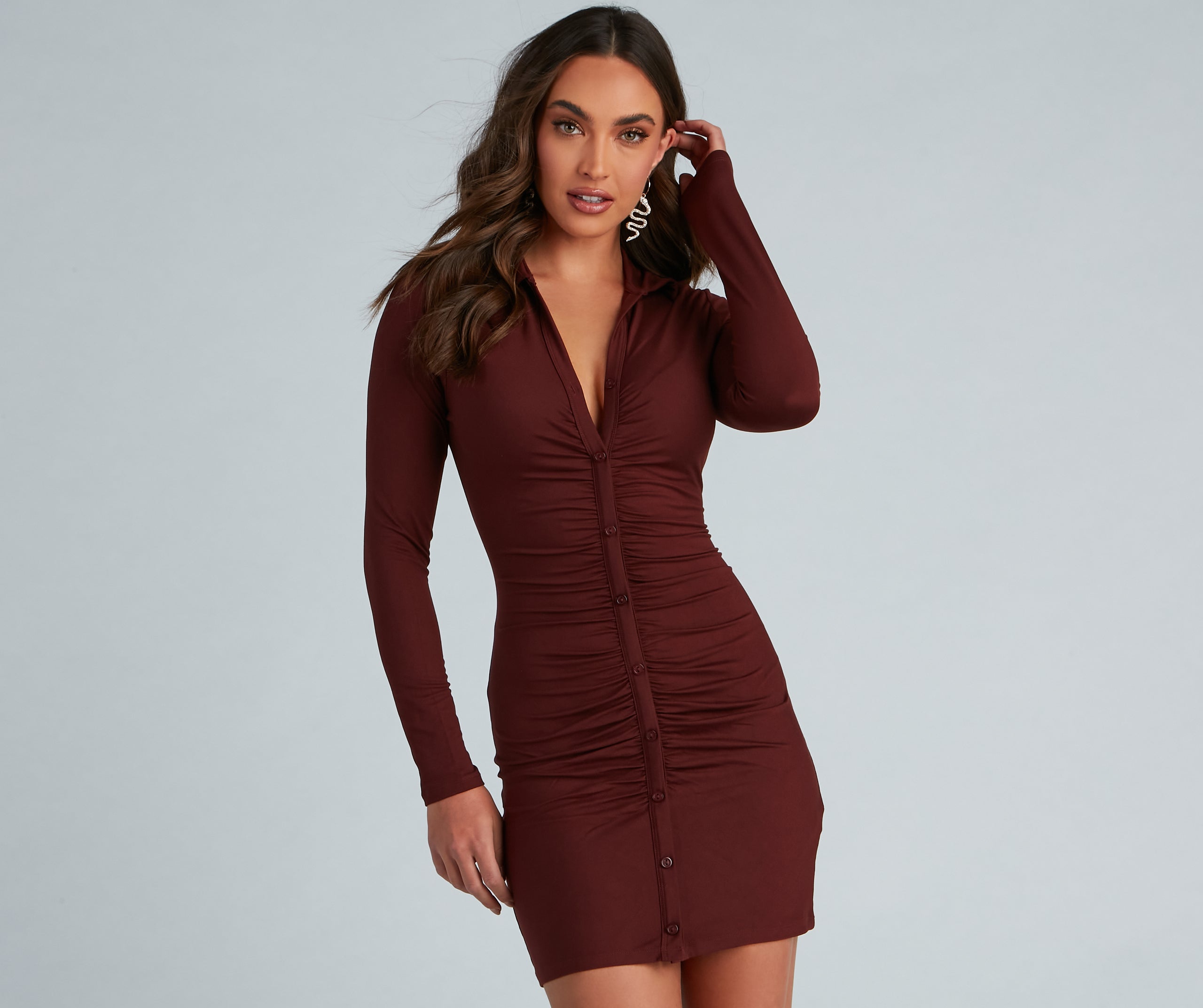 Day Dates Long Sleeve Button Down Dress