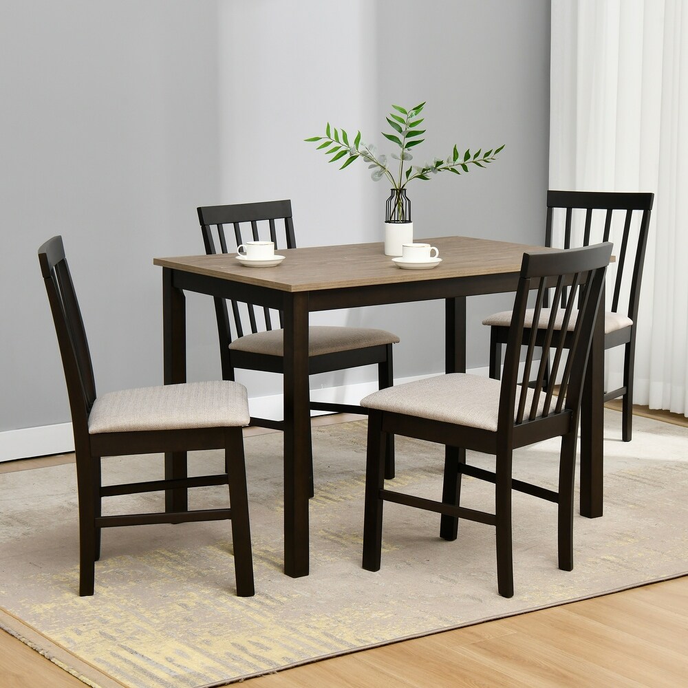 5 Piece Farmhouse Wooden Dining Room Set (1 Table+ 4 Slat Back Chairs)