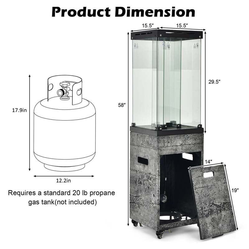 41000 BTU Propane Patio Heater with Lockable Wheels, Tempered Glass Tube, Waterproof Cover