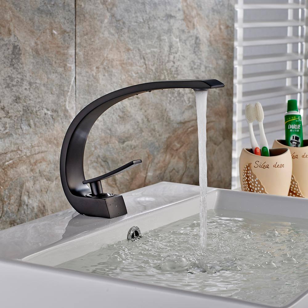 Boyel Living Single Hole Single-Handle Bathroom Faucet with Curved Spout in Matte Black BM213B