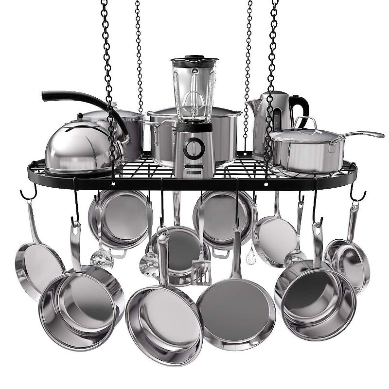 Hanging Cookware Organizer with Hooks for Kitchen Ceiling Rack