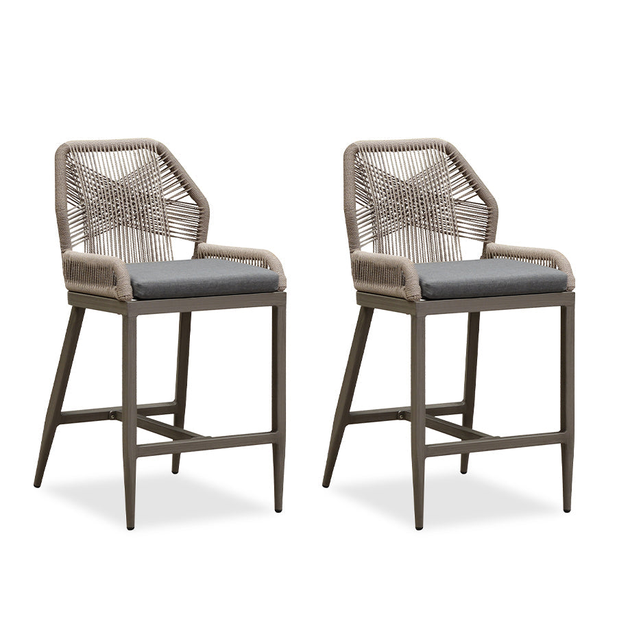 PURPLE LEAF Patio Sunbrella Bar Stools Set of 2  Rattan Bar Aluminum Bar Stool Outdoor Barstools with Back and Cushion for Garden Kitchen Island