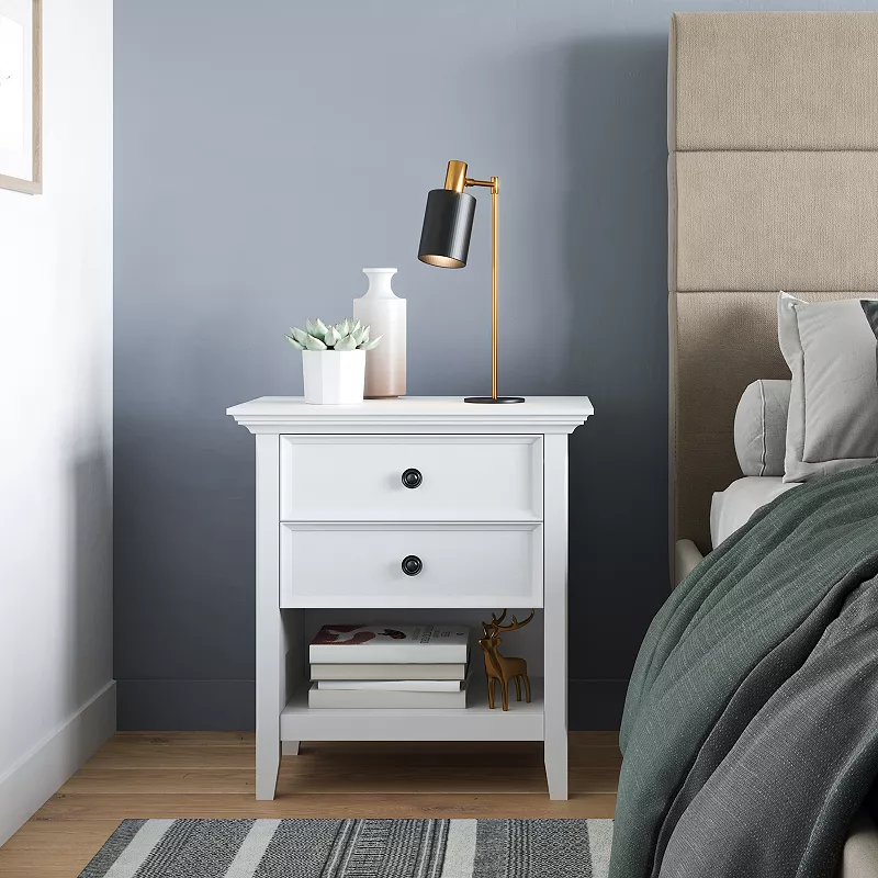 Simpli Home Amherst Solid Wood Transitional Bedside Nightstand Table