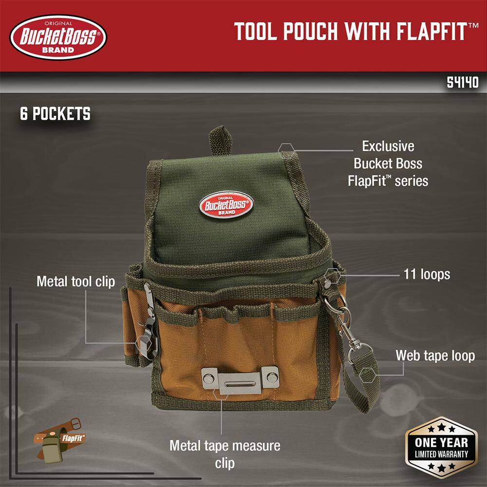 BUCKET BOSS 6.5 in. 9-Pocket Tool Pouch with Flap Fit 54140