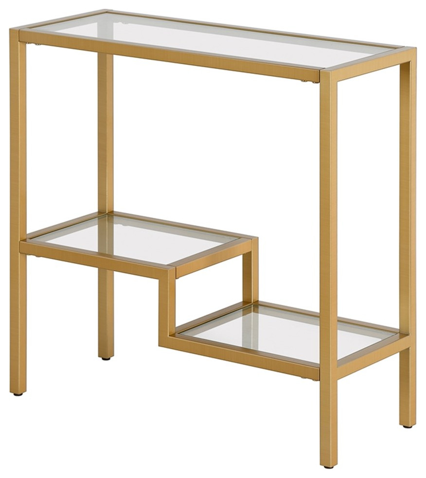 Maklaine Contemporary 24 quotMetal and Glass Side Table in Gold   Contemporary   Side Tables And End Tables   by Homesquare  Houzz