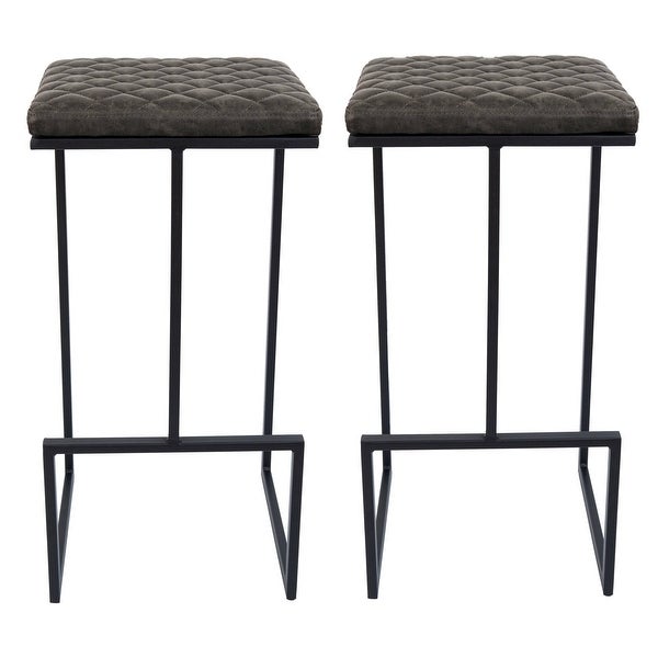 LeisureMod Quincy Modern Leather Barstool With Metal Frame Set of 2 - 29-Inches