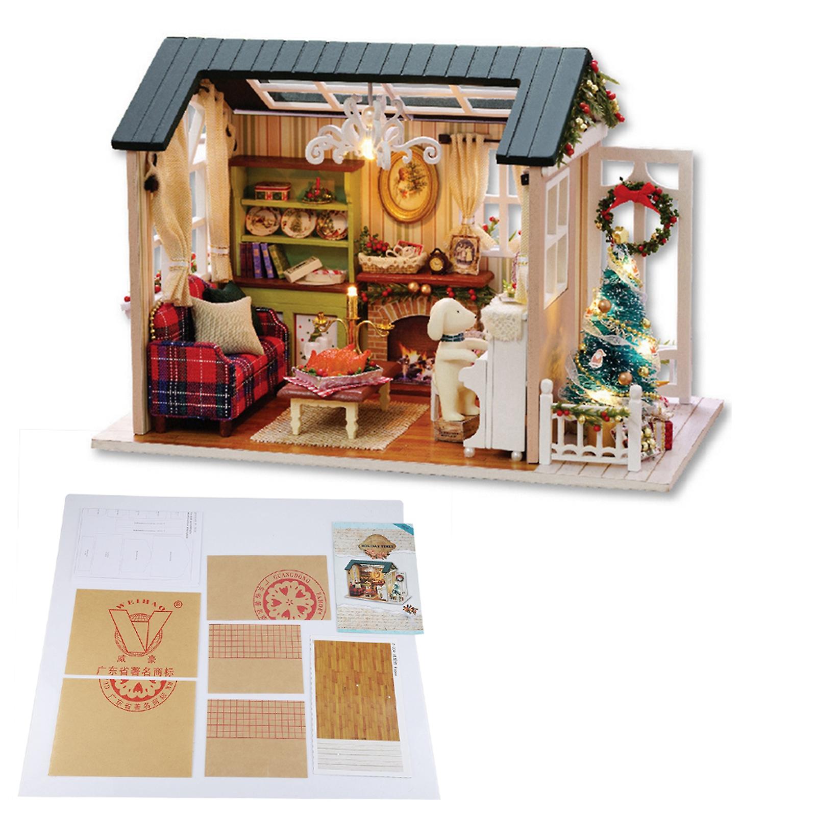 Kids Diy Miniature Wooden House Toy Furniture Handcraft Houses Model With Led Light