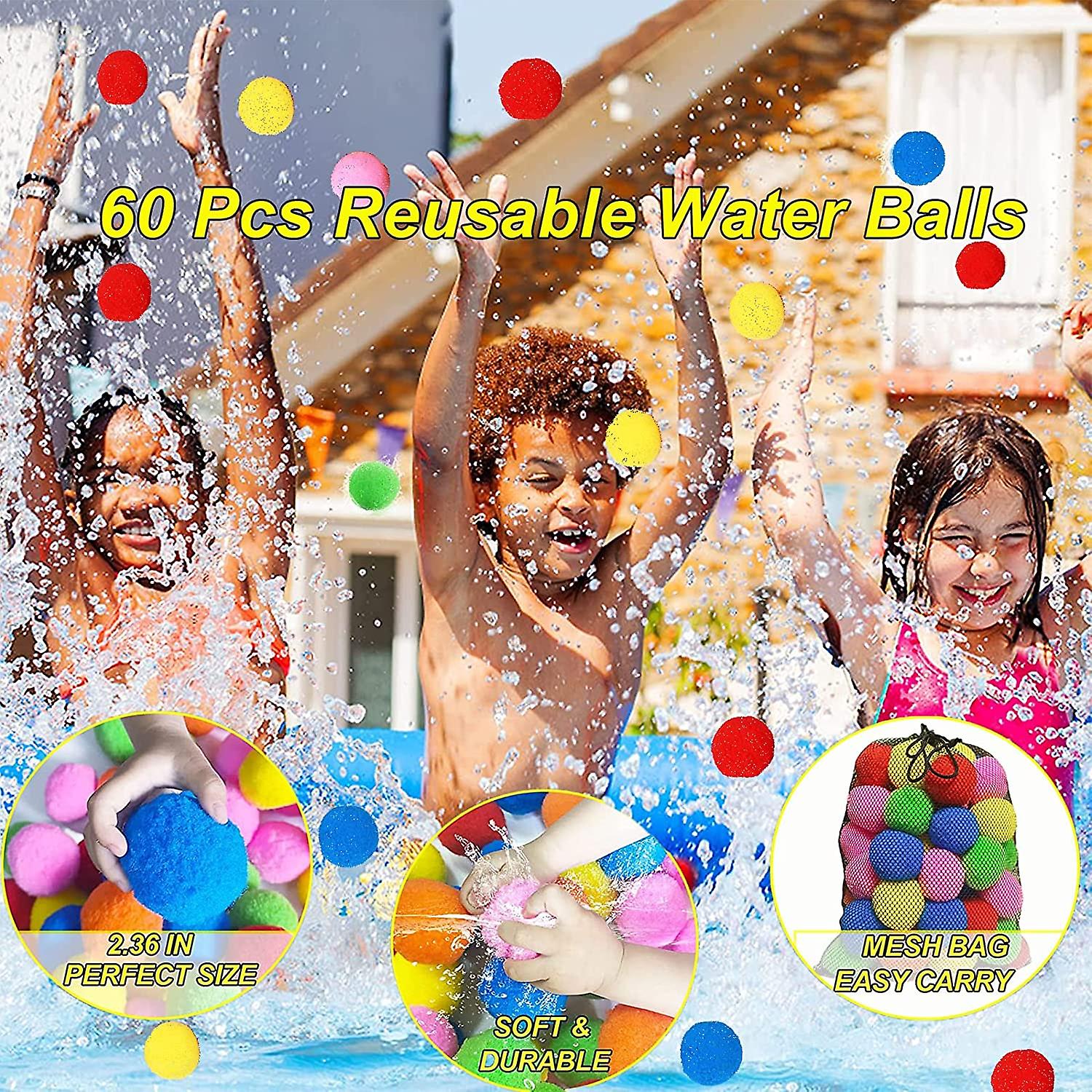 60pcs Reusable Water Balls， Water Soaker Balls For Outdoor Toys And Games，beach Balls For Kids