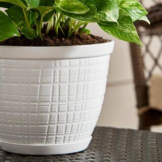 Vigoro 8 in. Adeline Small Ivory Recycled Plastic Planter (8 in. D x 6 in. H) with Attached Saucer DP1471PDPS1471