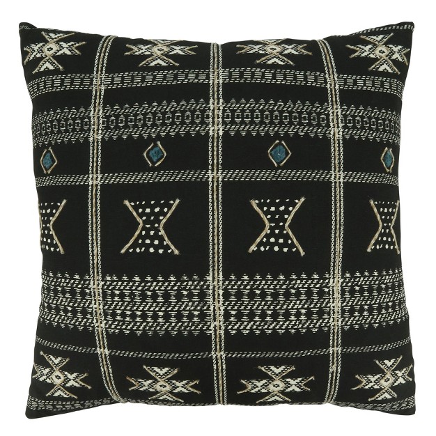 Oversize Embroidered Mudcloth Design Square Throw Pillow Cover Black Saro Lifestyle