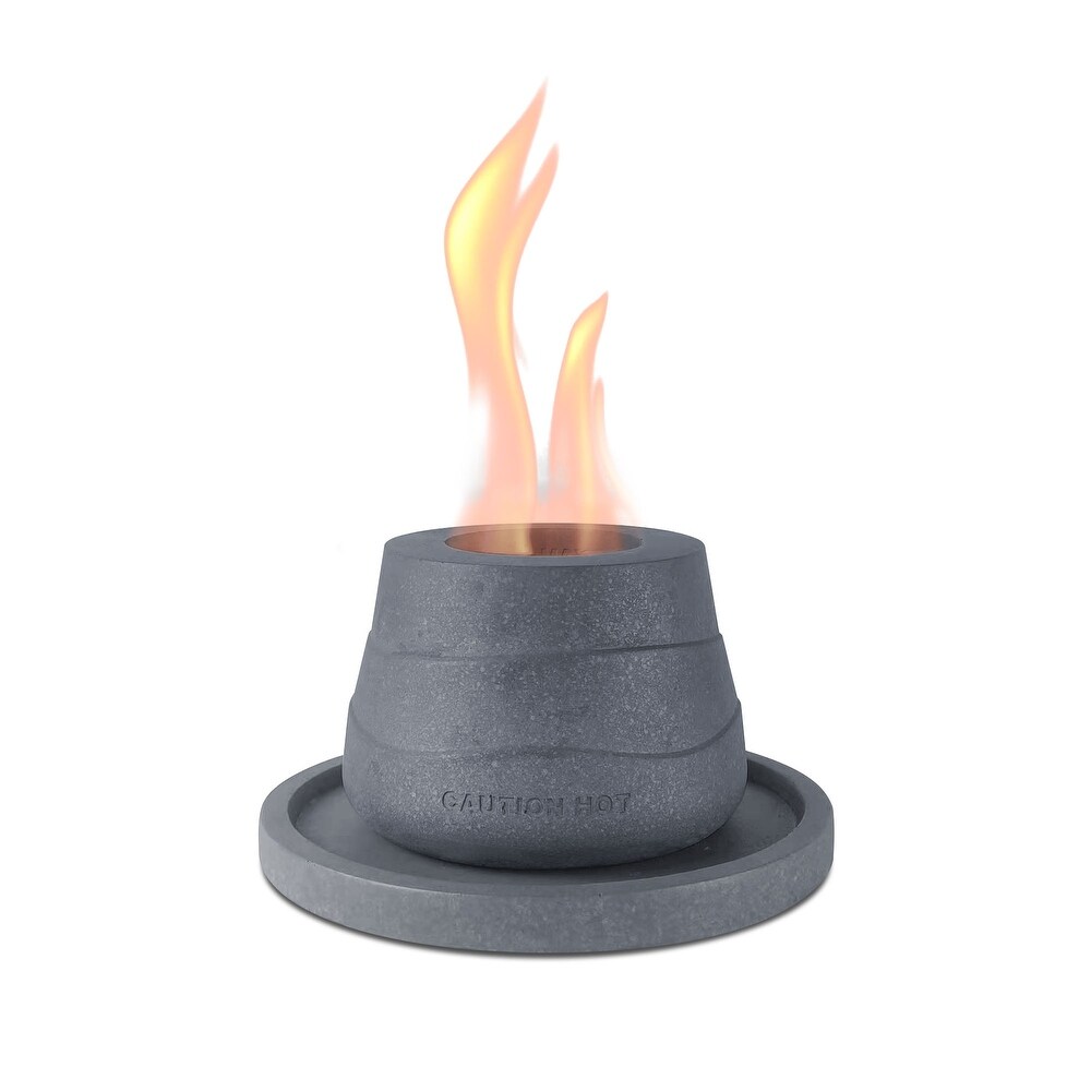 Kante Tulip Portable Concrete Rubbing Alcohol Tabletop Fire Pit with Metal Extinguisher and Gray Base  Ethanol Fireplace